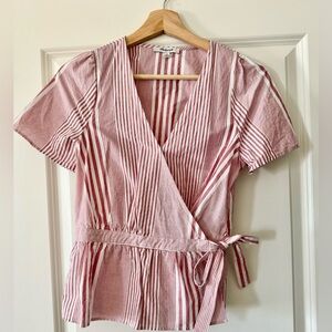 Vintage-Retro Style Crisscross Off Red and White Stripped Shirt